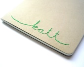 large size Name Journal - made to order. embroidery on kraft moleskine journal. ruled paper, customized name and color.