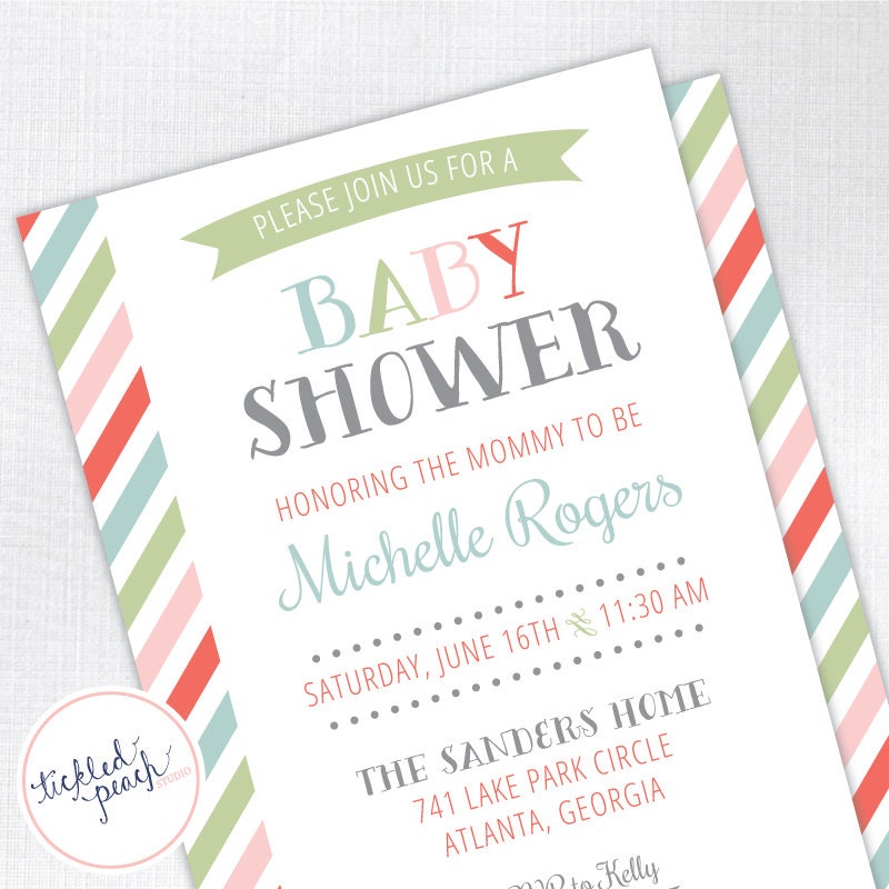 Whimsical Stripes Baby Shower Invitation - Custom Baby Shower Invite - DEPOSIT or digital delivery option Il_570xn
