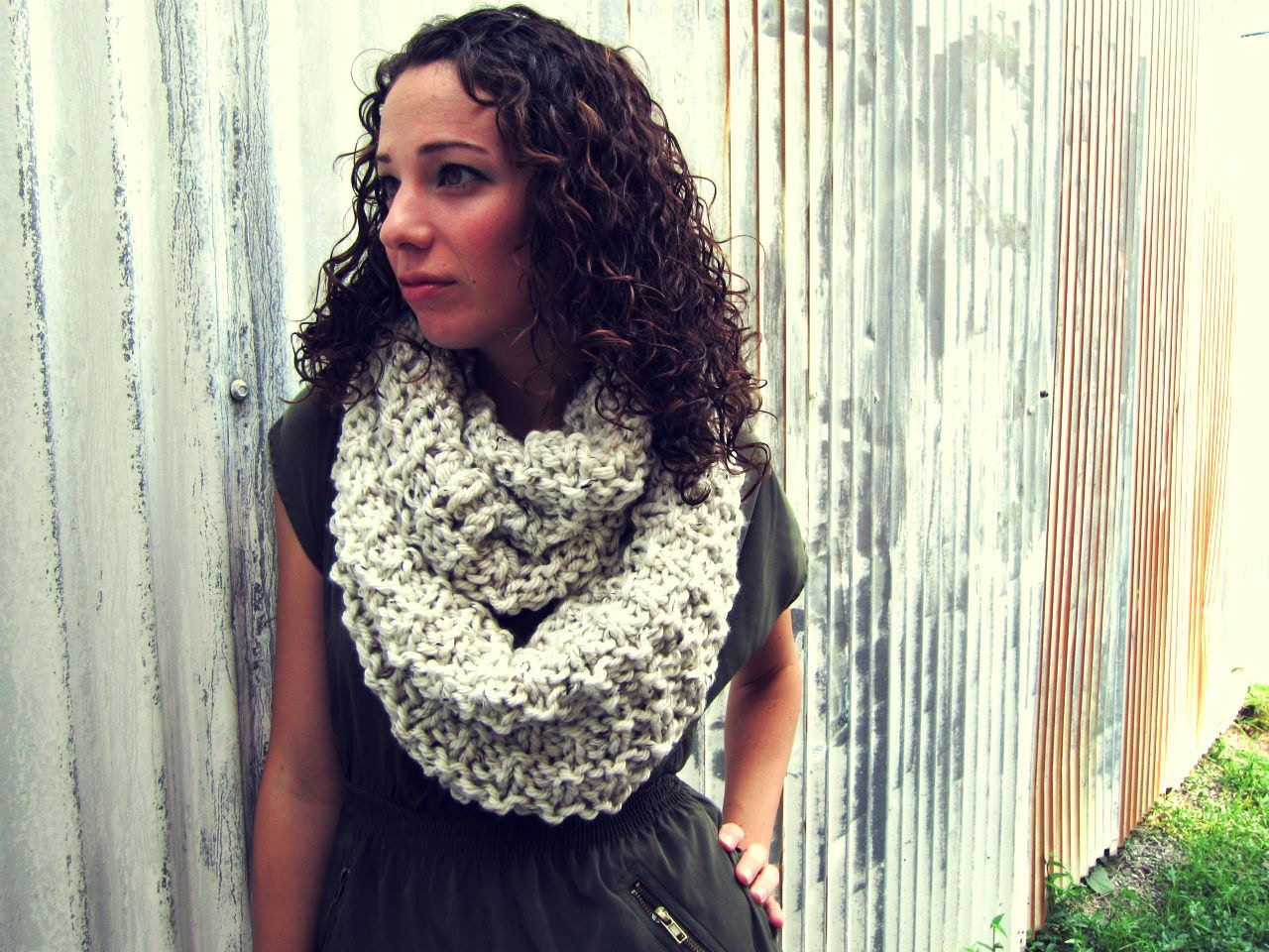 Chunky Knitted Cowl Scarf Unisex Bulky Hipster Mens Womens Tweed Infinity Circle Loop Long Teens Spring Summer Winter Autumn White