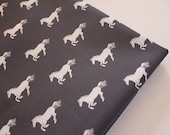 The White Pony on Charcoal Grey Equestrian Printed Cotton Fabric 1 yard