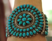 10% OFF COUPON SALE Hallmarked Zuni Sterling and Sleeping Beauty Turquoise Cluster Cuff by Kirk & Mary Eriacho