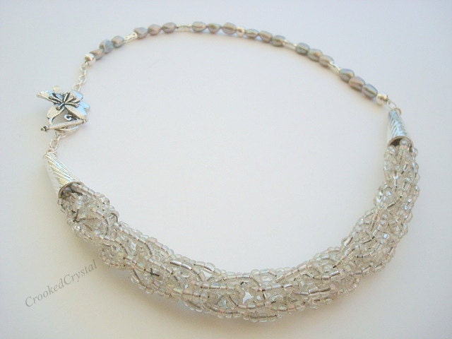 Necklace - Beadwork - Pearl - Silver - Kumihimo - Free Shipping in the USA