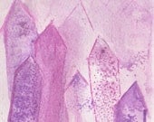 Purple City Children Art Original Painting Watercolor 4x4 Illustration House Nursery  Decor Kids Wall Art Pink Fuchsia Purple