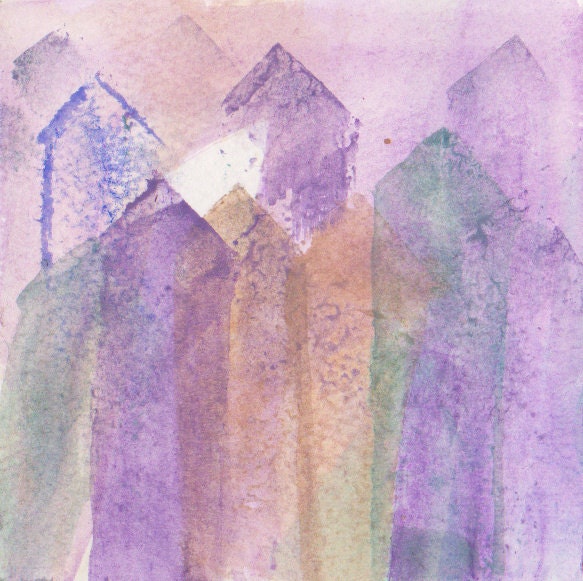 Children Art Original Painting Watercolor 4x4 Illustration  House Nursery  Decor Kids Wall Art Blue Brown Purple