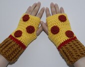 Crochet Gloves-Pepperoni Pizza Fingerless Gloves-Fingerless Gloves- Women gloves-Kawaii-Food Gloves-Yellow-Mittens