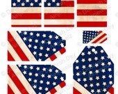 Vintage Stars & Stripes Flag Tag Collage Sheet - Digital Download