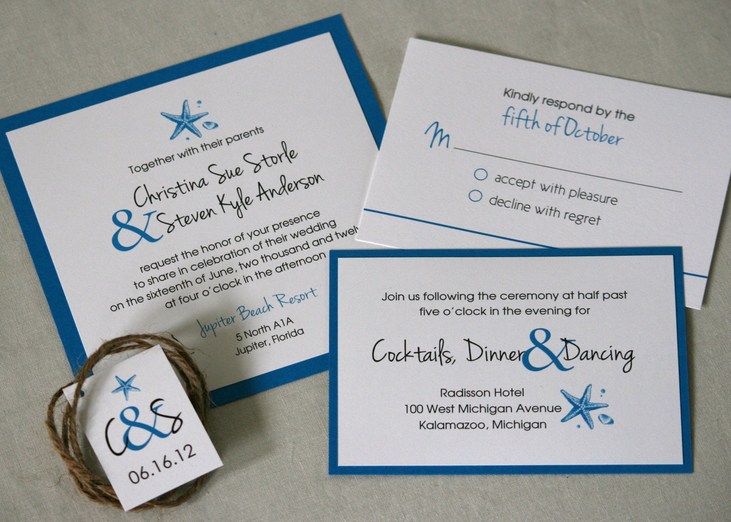 Starfish Tropical Custom Layered Square Wedding Invitation Suite
