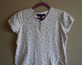Vintage Yellow Floral Button Henley Crop Top Sz. S/M/L