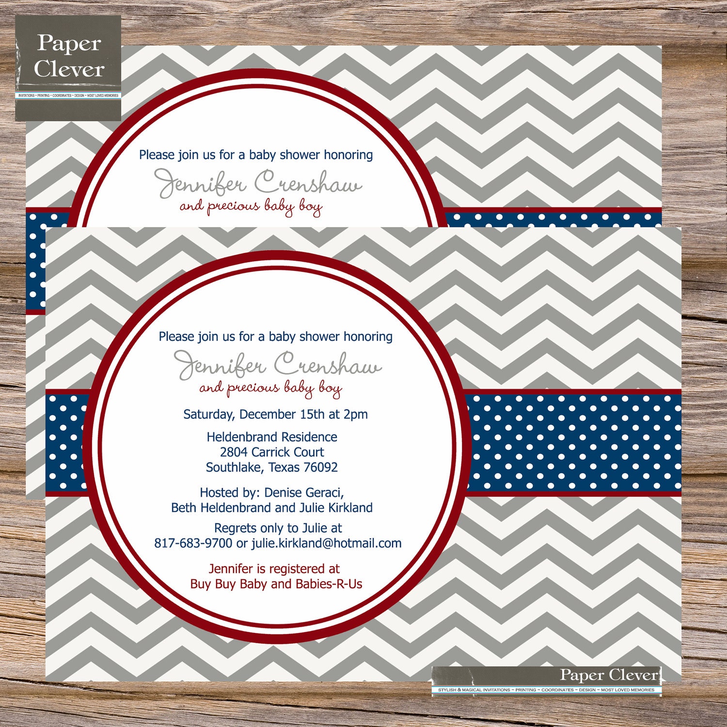 Boys Baby Shower Invitation Chevron stripe modern navy blue, gray - digital file, printable,DIY Il_170x135