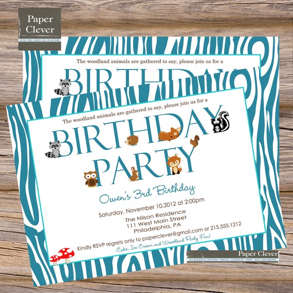 Woodland Animal Invitation Modern digital file, printable Il_570xn