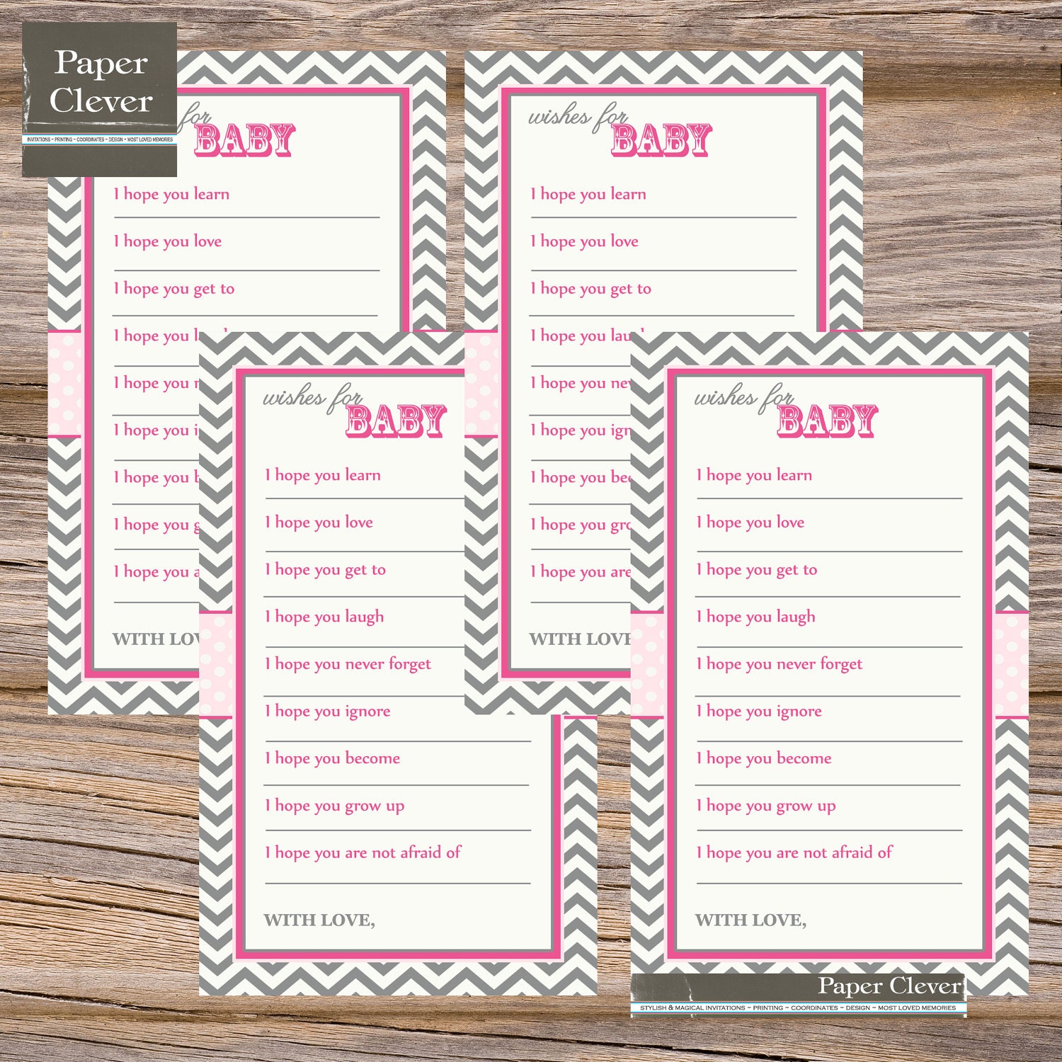 Well wishes for baby shower chevron with pink & gray INSTANT DOWNLOAD digital, printable Il_570xn
