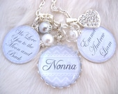 Love you to the Moon and Back Nana Grandmother Mother Necklace Winter white chevron Bottle cap Jewelry Keychain Chidrens name, glass dome