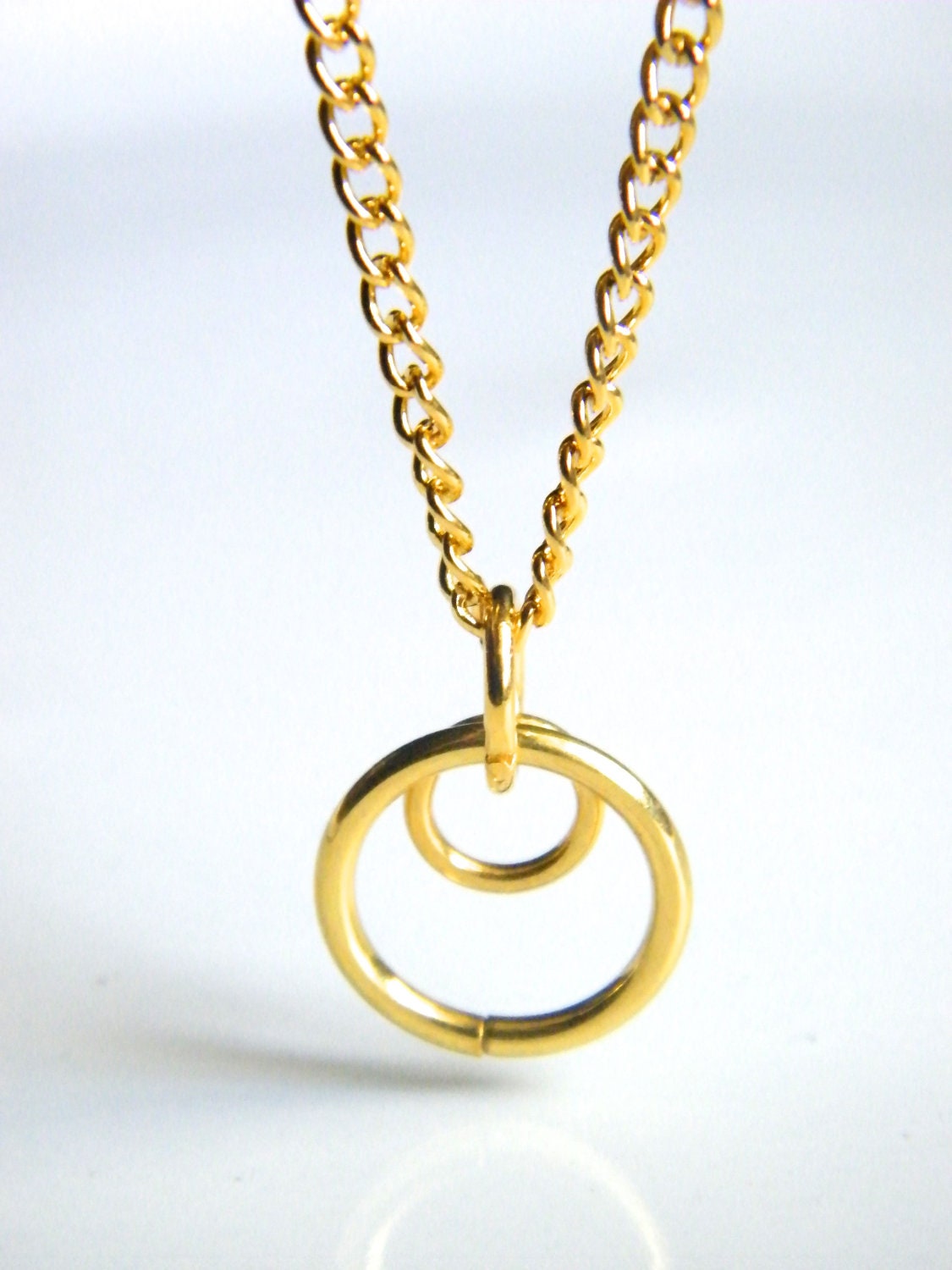 Elegant Gold Double Ring Pendant Necklace - Gold Necklace - Circle Necklace - Simple Necklace