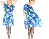 FESTIVAL SALE Vintage //NEON// sheer mesh //Tropical Paradise Print// Oversized Dress