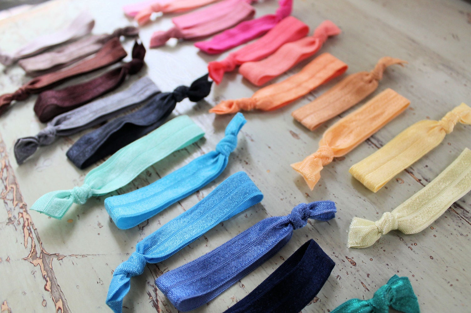 Elastic Hair Ties - pick 6 - ponytail holders - foldover elastic hair ties - knotted hair ties