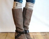 SALE SALE LouLou - Natural: Open-work Leg warmers with Rubbed Bronze Metal Buttons - Legwarmers boot socks (item no. 9-14)