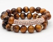 Beaded Bracelet Stretch with Semi-Precious Stones & Swarovski Pave Bar