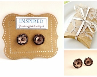 Taupe Fabric Stud Earrings, Light Brown Earth Tones, Small Fabric Flowers, Satin Fabric Jewelry