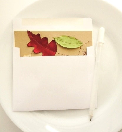 Handmade Fall Card, Blessings Stamp Embossed, Autumn Leaves, Sewn Card, Kraft, Christian Religious