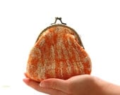 Coin purse - coin pouch - felted wool coin purse orange - metal frame purse - Mothers day gift - ready to ship
