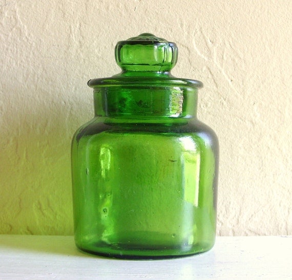 Vintage Green Glass Jar with Lid Excellent by VintageNChic on Etsy