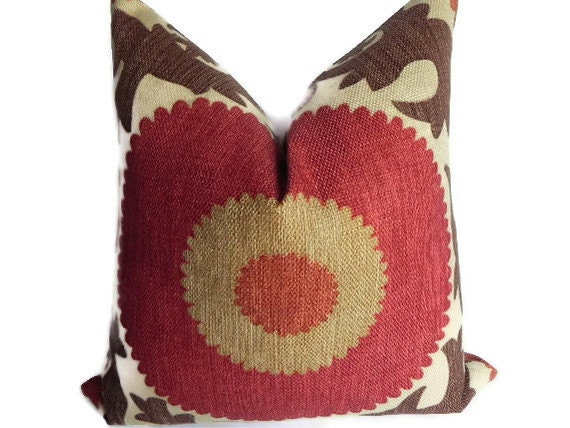 Suzani BOTH SIDES 20X20 Fahri Pillow Cover Designer Home Decor Fabric-Throw Pillow-Accent Pillow-Living Room Pillow-Red