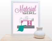 Sewing Craft Print Material Girl- 11x14 Poster art retro sewing craft room wall decor fabric cloth sewing machine