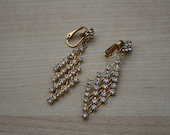 Lovely Diamond Shaped Rhinestone Gold Tone Chain Mail Earrings - Kerry