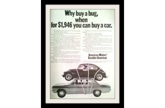 VOLKSWAGEN Beetle Bug & Rambler Ad, Vintage Advertising Wall Art Decor Print