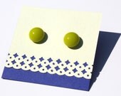Small Vintage-Look Lemongrass Earrings, Neon Yellow Recycled Glass