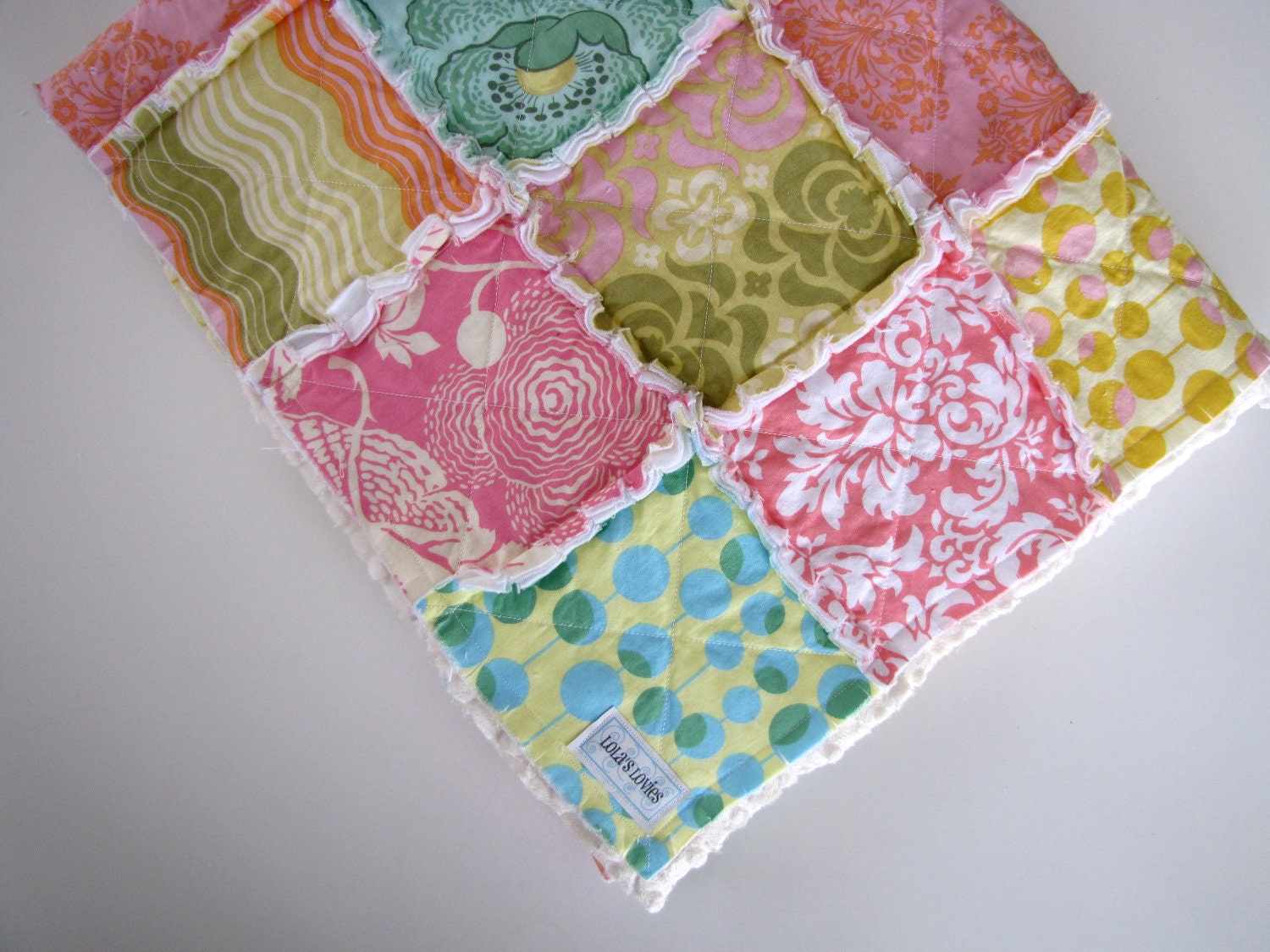 Summertime Lovin Crib Size Rag Quilt made with Amy Butler Fabrics and Minky Backing 35" X 45"