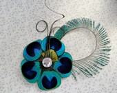 ALLY II Peacock Feather Flower Hair Clip, Feather Fascinator