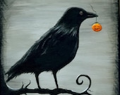 Halloween art, "Crow's Treasure" digital art print