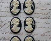 6 unset lady cameos - Ivory on black - 25x18mm - 3 pair