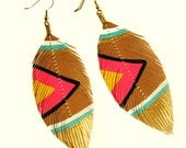 Neon Aztec - Nude Neons - 4.5 inch - Faux Leather Feather Earrings - FREE SHIP