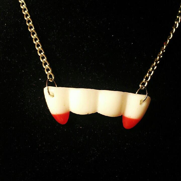 Bite Me Vampire Fangs Halloween Resin Necklace