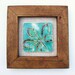 Autumn leaf tile, turquoise, green, bronze glazed ceramic, vintage linen, rustic wood frame, Fall, chestnut leaf,