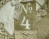Burlap Table number tags for jar for wine bottle