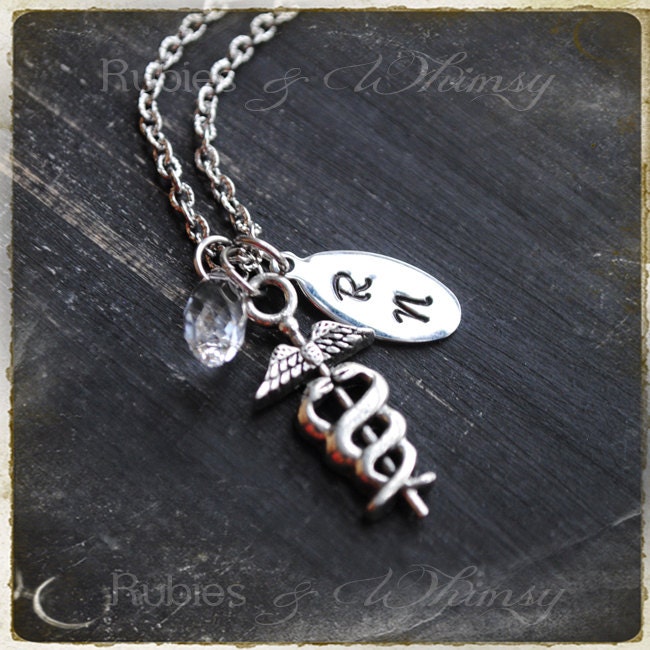Medical Professional Assistant Nurse Doctor Therapist Necklace Caduceus by rubiesandwhimsy