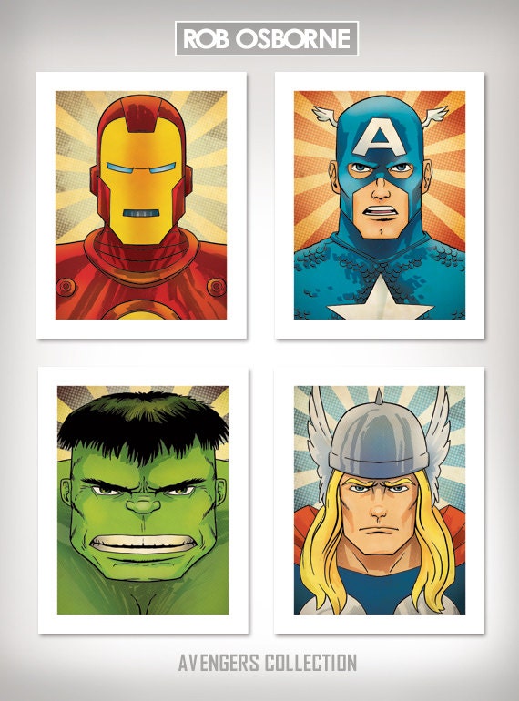 AVENGERS COLLECTION Comic Book Superhero Inspired Pop Art Prints 11x14 by Rob Osborne