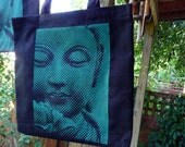 Buddha Tote Bag black with jade print Book Bag Unique Teen Gift