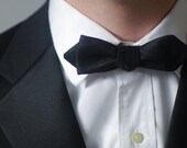 Formal Raw Silk Black Bow Tie - Slim Diamond Tip