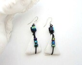 Black and White earrings beach ceramic dangles beaded free shipping