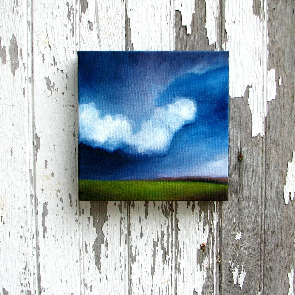 Original oil painting original art thunderstorm landscape clouds home decor painting 8x8 - Pressure