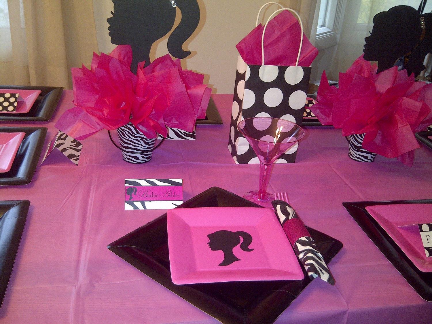 NEW Barbie inspired Hot Pink and Zebra Print Centerpiece