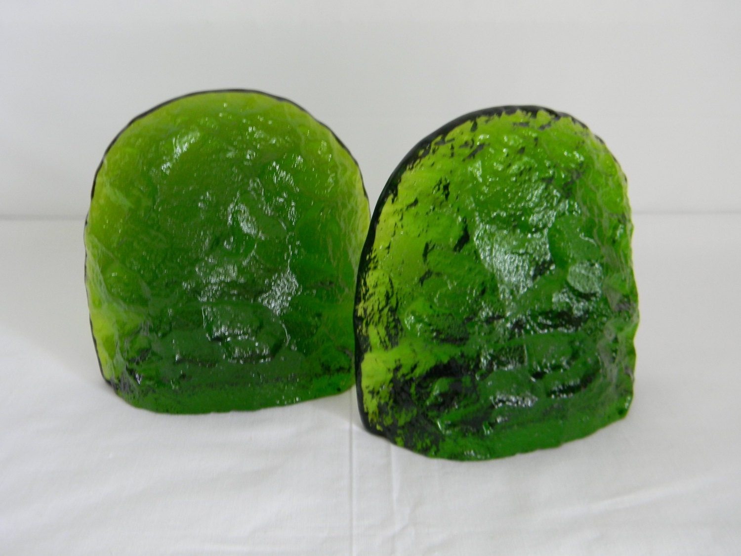 Vintage Mid Century Blenko Glass Bookends Green Pair Rock Specialty Line Don Shepherd