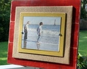 Distressed Picture Frame, Rustic 8x10 Frame,  Deep Red with Burlap Mat, Valentines Day