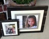 Wood Frame Distressed Black & Grey 8x10 Picture Frame with Double Wood Mats