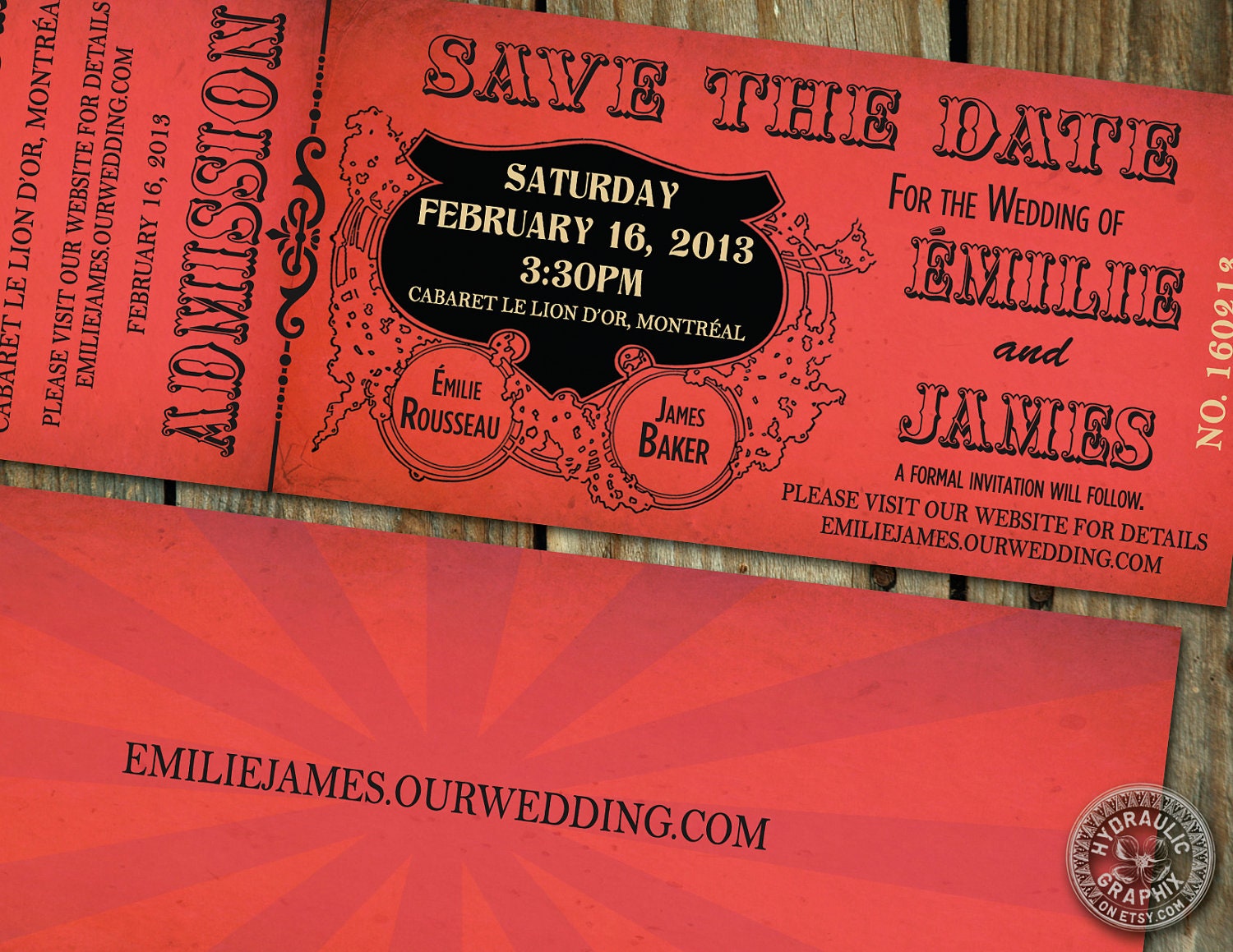 Circus or Carnival theme Wedding Save the Date, Cinderella theme or Birthday Party Ticket with steampunk and vintage elements