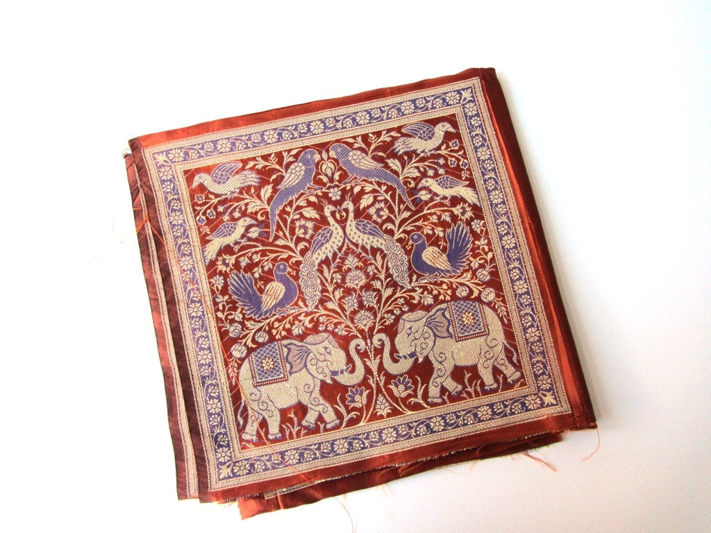 Tree of life silk panel Benares silk Varanasi elephants
